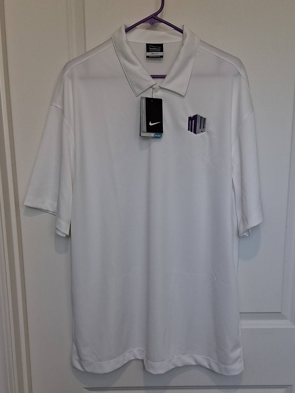 Nike White Men’s Polo with Purple Logo Accent